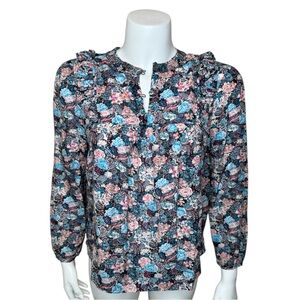 J Crew Esperanza Ruffle Floral Blouse Top S Silk Blend Button H2201